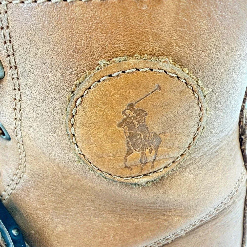 Polo Ralph Lauren Kids Tan Leather Ranger Hi Lace Up Buckle Boots Size 10